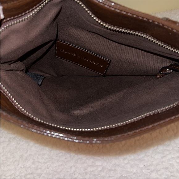 Club Monaco Patent Leather Clutch Fold-Over Zip Purse Dark Brown - Picture 4 of 5